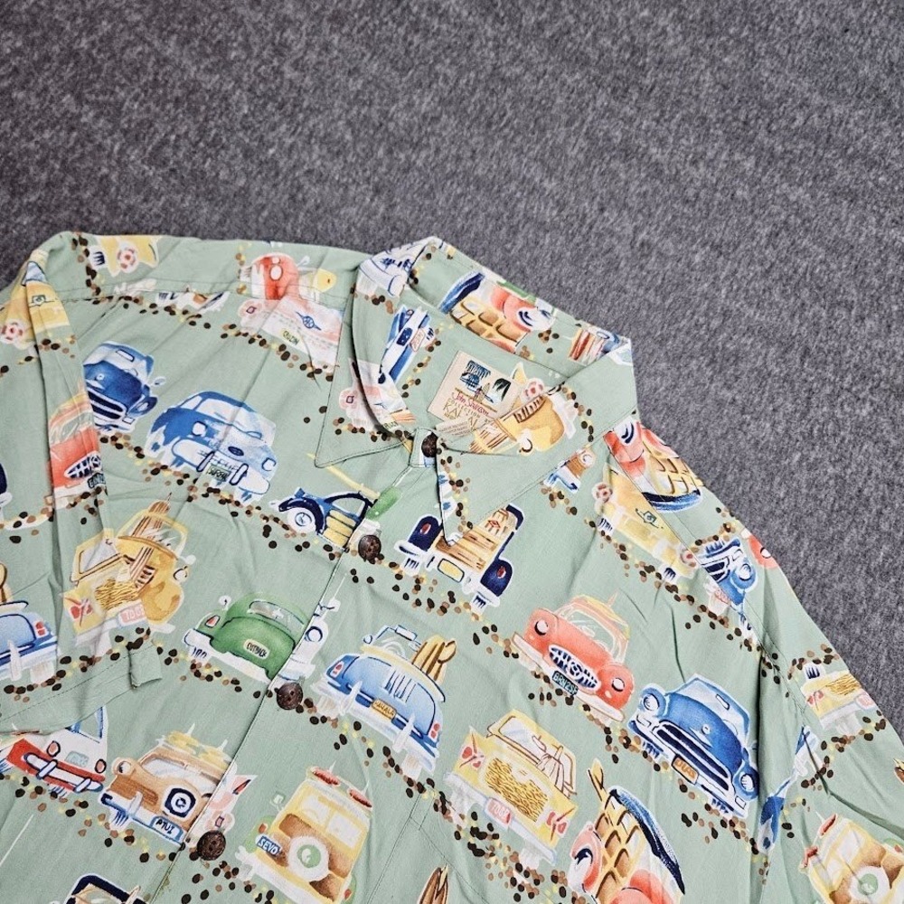 Kahala Shirt Mens XXL Green John Severson Surf Woody Wagon Rayon Hawaiian Shirt